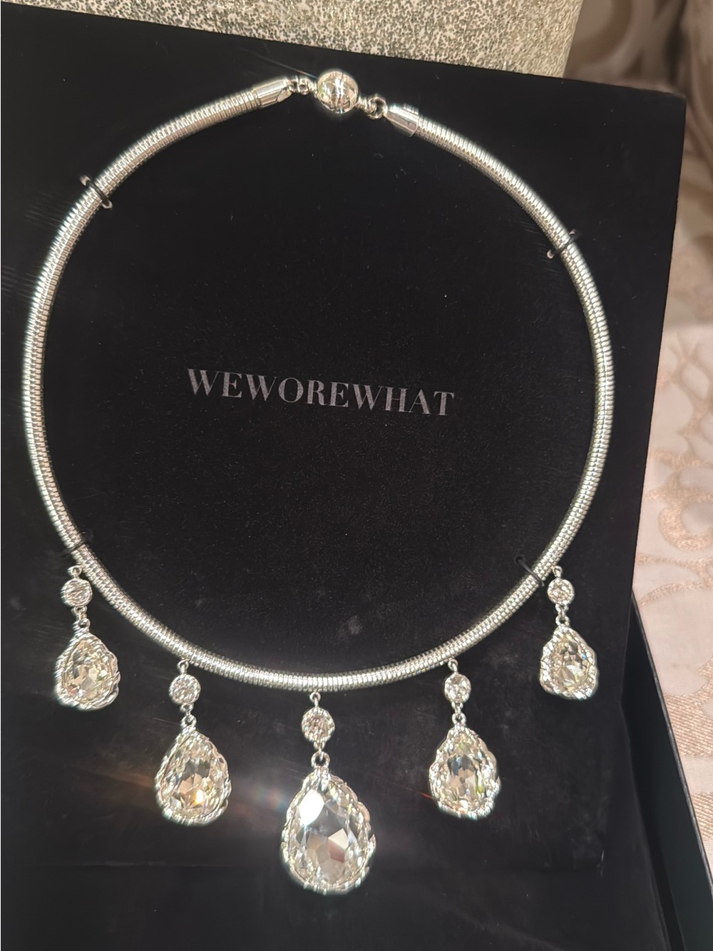 WeWoreWhat Silver Necklace with Clear Crystal Teardrops